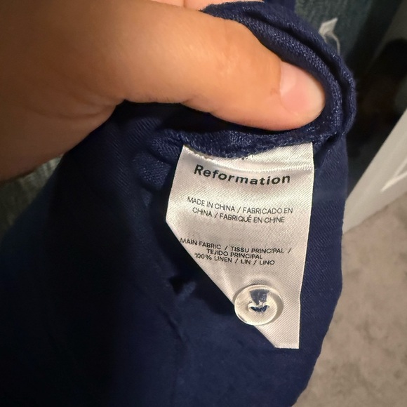 Reformation Rowen Linen Navy Blue Midi Dress - Picture 9 of 10